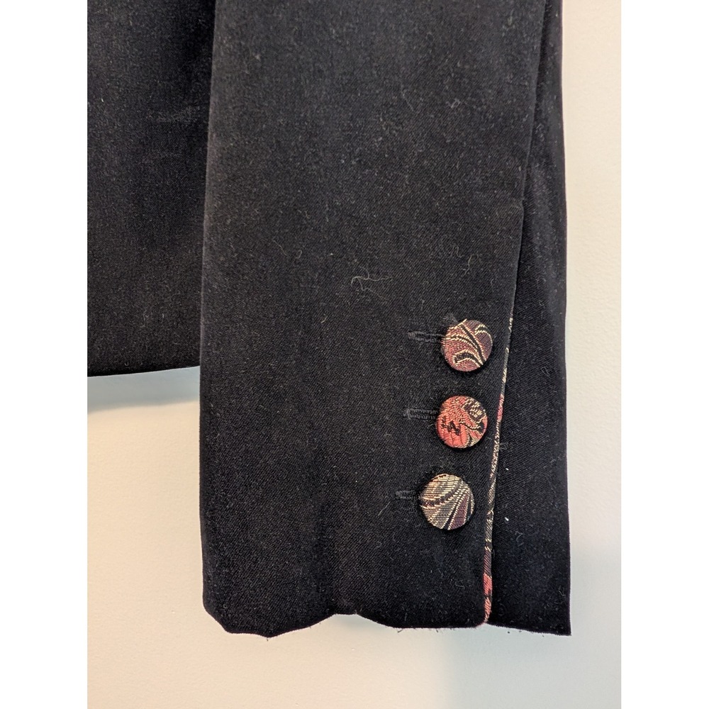 J Jill Womens Black Suede Look Mandarin Collar Brocade Trim Jacket Blazer 8 - Picture 5 of 10